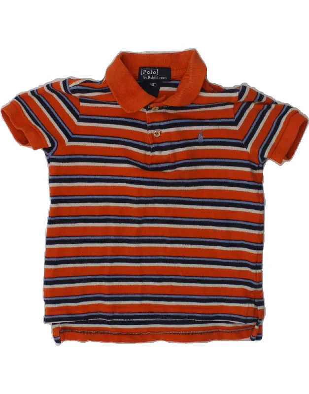 POLO RALPH LAUREN Baby Boys Polo Shirt 18-24 Months Orange Striped Cotton