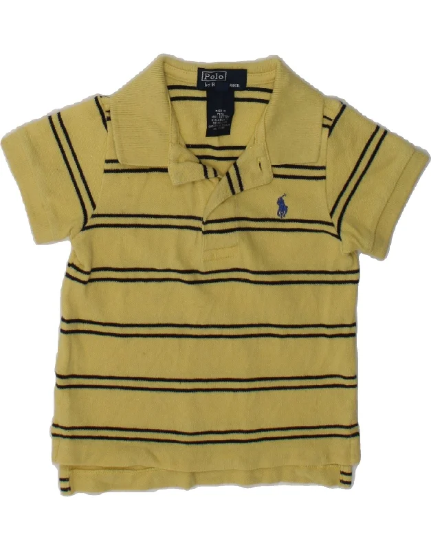 POLO RALPH LAUREN Baby Boys Polo Shirt 9-12 Months Yellow Striped Cotton