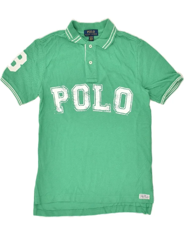 POLO RALPH LAUREN Boys Graphic Polo Shirt 10-11 Years Medium Green Cotton