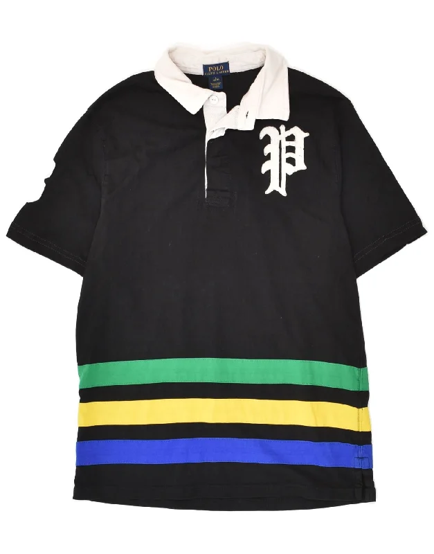 POLO RALPH LAUREN Boys Graphic Polo Shirt 14-15 Years Large Black Striped