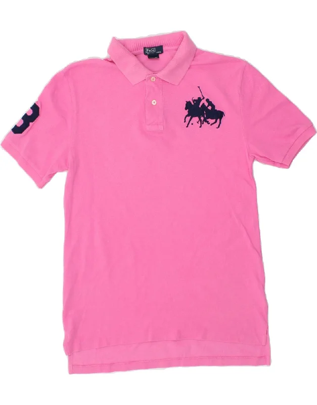 POLO RALPH LAUREN Boys Graphic Polo Shirt 14-15 Years Large Pink Cotton