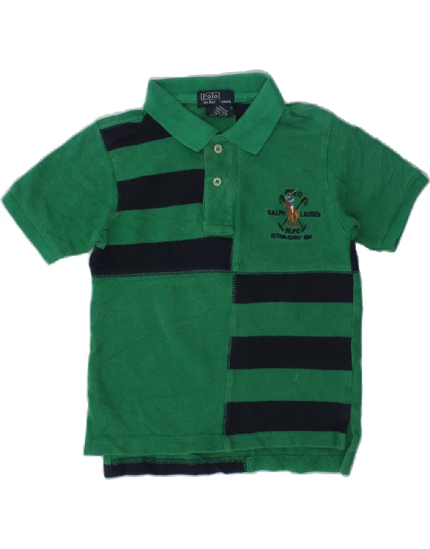 POLO RALPH LAUREN Boys Graphic Polo Shirt 3-4 Years Green Striped Cotton