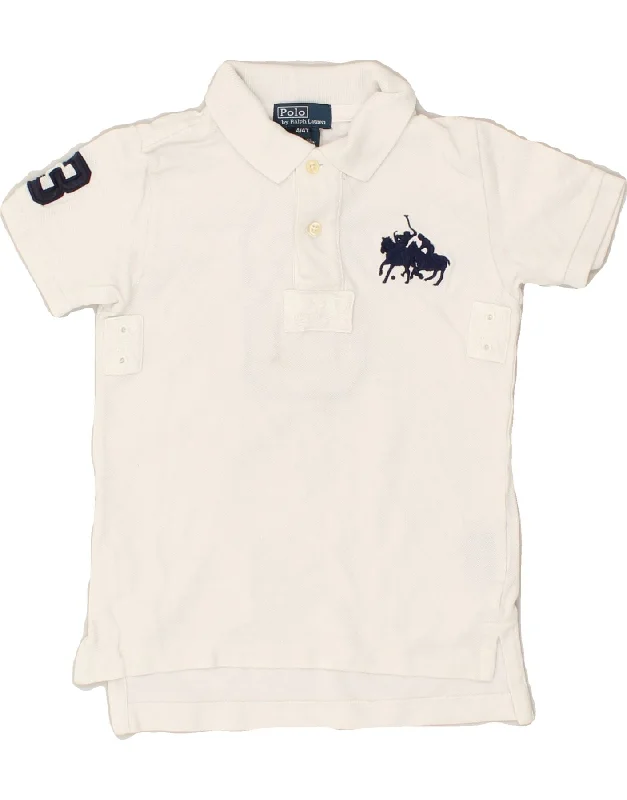 POLO RALPH LAUREN Boys Graphic Polo Shirt 3-4 Years White Cotton