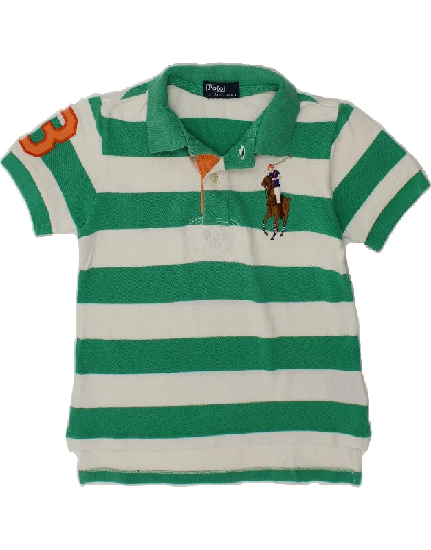 POLO RALPH LAUREN Boys Graphic Polo Shirt 5-6 Years Green Striped Cotton