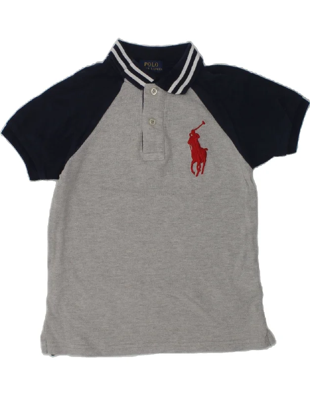 POLO RALPH LAUREN Boys Graphic Polo Shirt 5-6 Years Navy Blue Colourblock