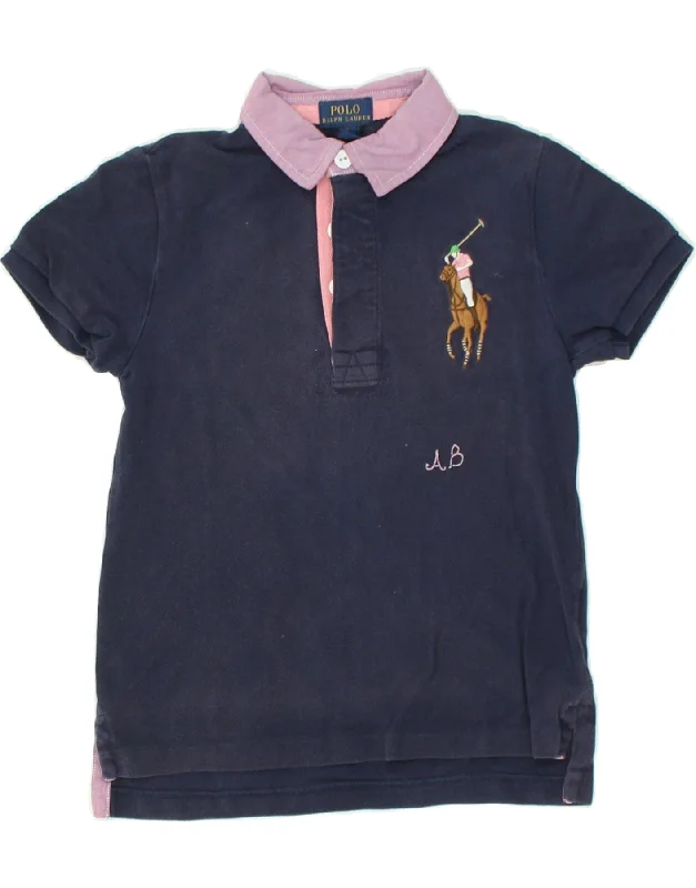 POLO RALPH LAUREN Boys Graphic Polo Shirt 5-6 Years Navy Blue Cotton