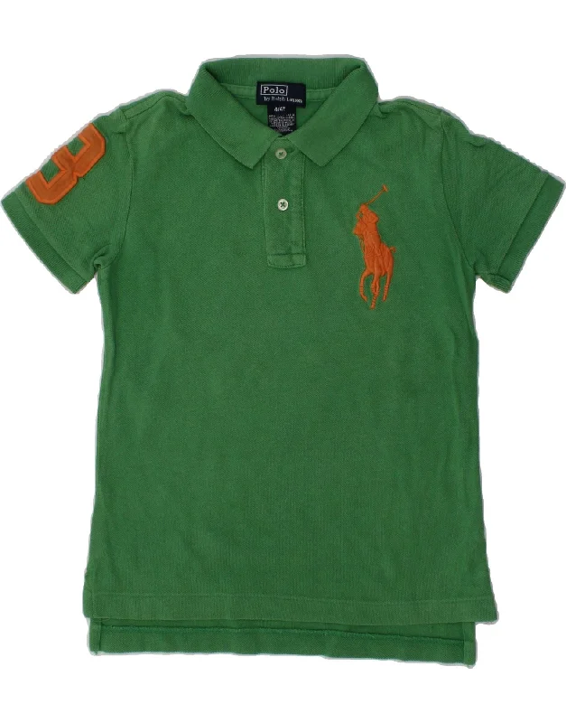 POLO RALPH LAUREN Boys Graphic Rugby Polo Shirt 3-4 Years Green Cotton