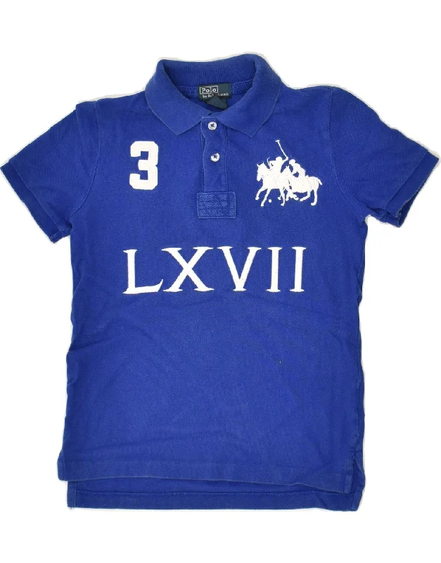 POLO RALPH LAUREN Boys Graphic Rugby Polo Shirt 6-7 Years Blue Cotton