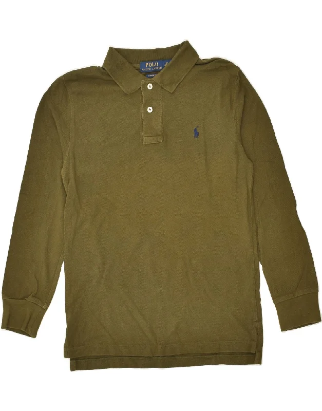 POLO RALPH LAUREN Boys Long Sleeve Polo Shirt 10-11 Years Medium  Khaki