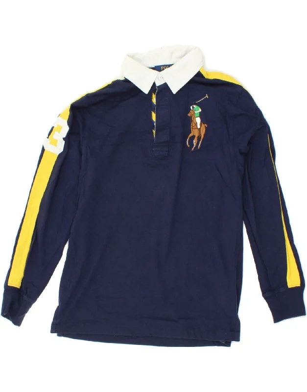 POLO RALPH LAUREN Boys Long Sleeve Polo Shirt 10-11 Years Medium Navy Blue