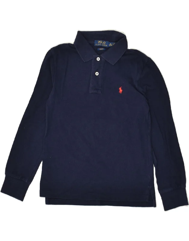 POLO RALPH LAUREN Boys Long Sleeve Polo Shirt 10-11 Years Medium Navy Blue