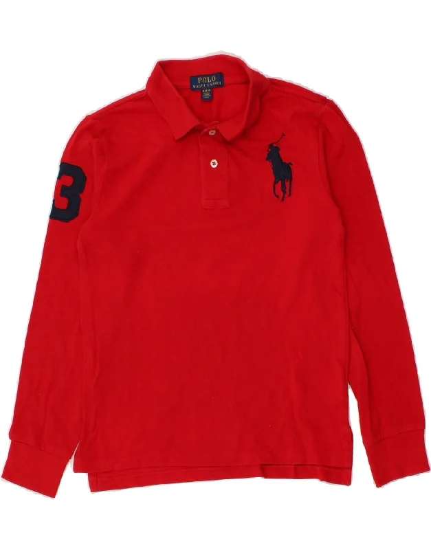 POLO RALPH LAUREN Boys Long Sleeve Polo Shirt 10-11 Years Medium Red