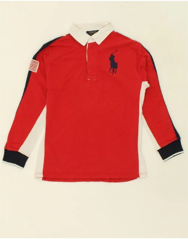 POLO RALPH LAUREN Boys Long Sleeve Polo Shirt 10-11 Years Medium   Red