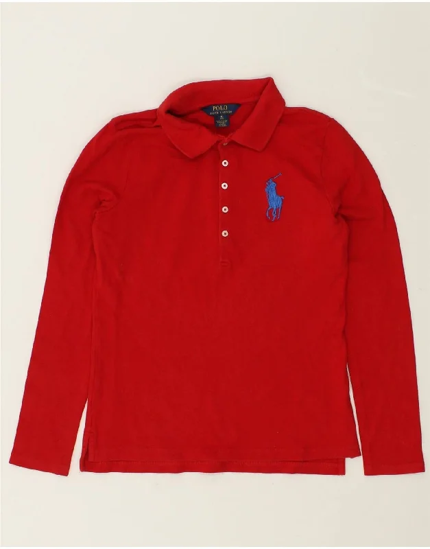 POLO RALPH LAUREN Boys Long Sleeve Polo Shirt 15-16 Years XL Red Cotton