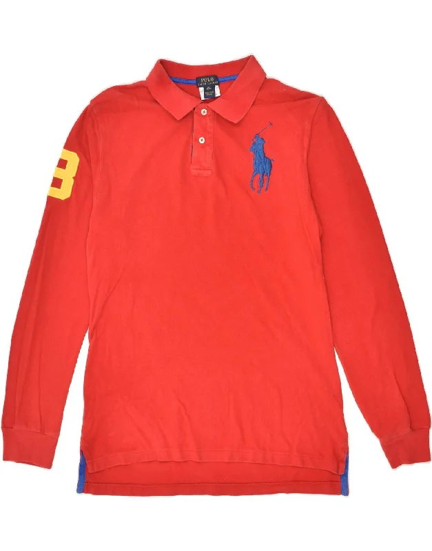 POLO RALPH LAUREN Boys Long Sleeve Polo Shirt 15-16 Years XL Red Cotton