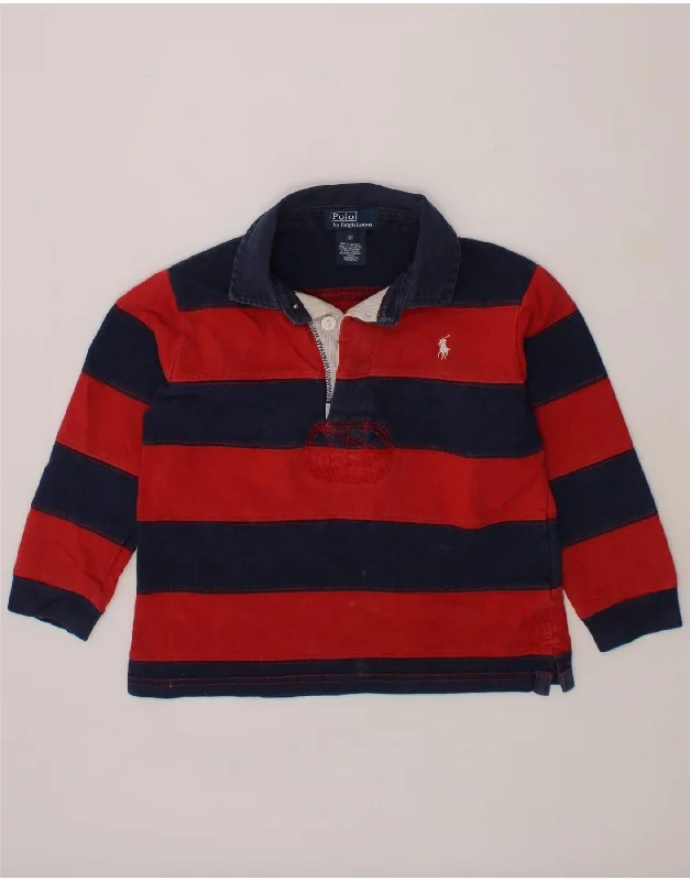 POLO RALPH LAUREN Boys Long Sleeve Polo Shirt 2-3 Years Navy Blue Striped