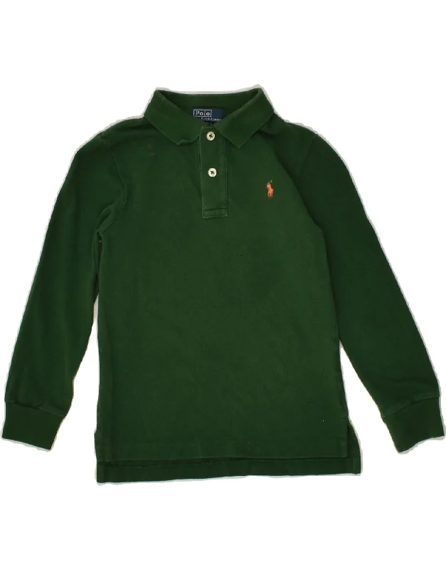 POLO RALPH LAUREN Boys Long Sleeve Polo Shirt 3-4 Years Green Cotton