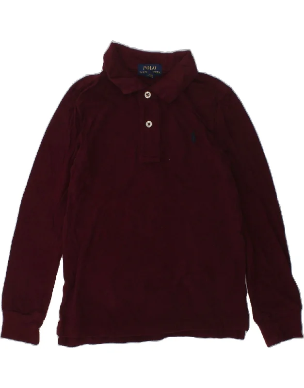 POLO RALPH LAUREN Boys Long Sleeve Polo Shirt 4-5 Years Burgundy Cotton