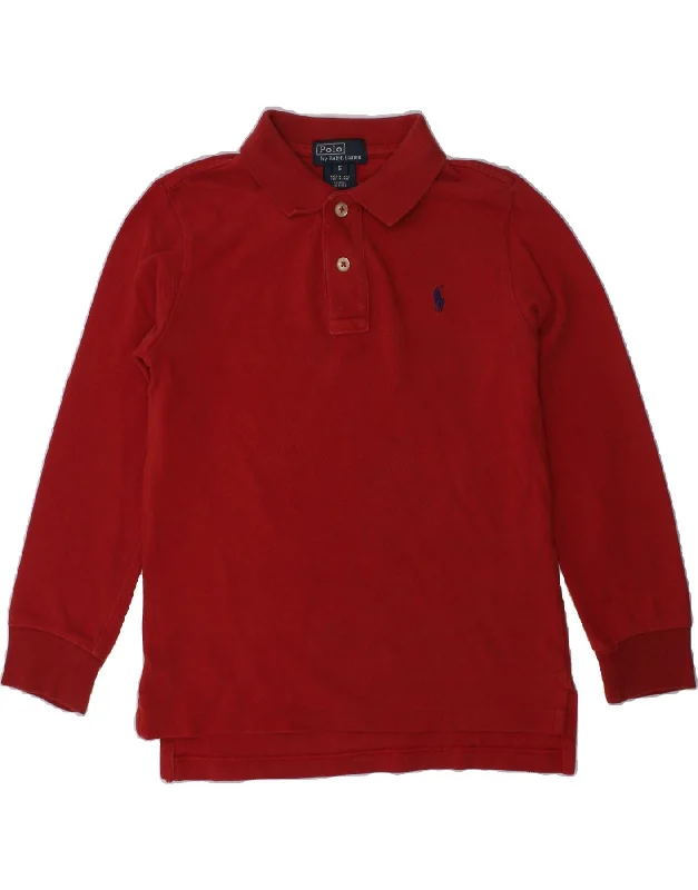 POLO RALPH LAUREN Boys Long Sleeve Polo Shirt 4-5 Years Red Cotton