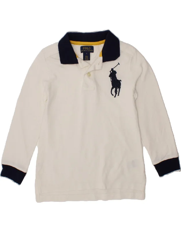 POLO RALPH LAUREN Boys Long Sleeve Polo Shirt 4-5 Years White Colourblock