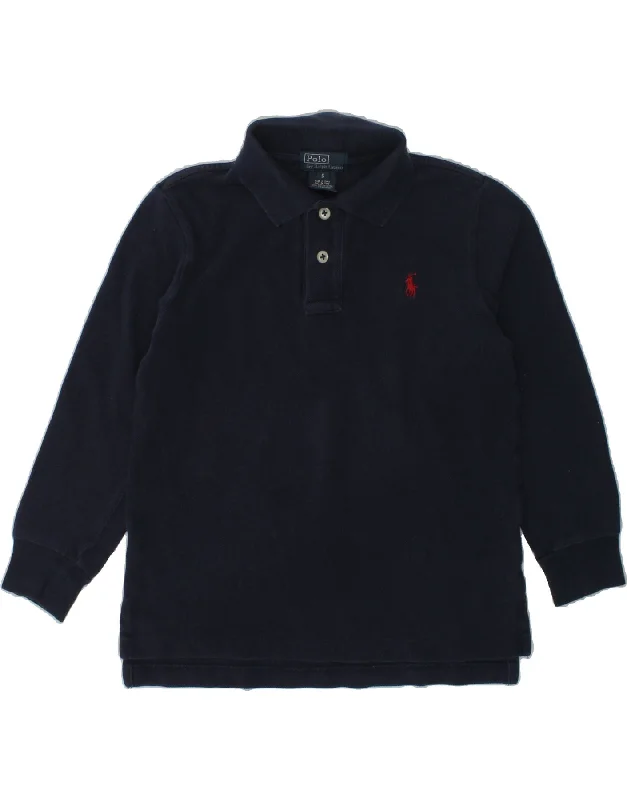 POLO RALPH LAUREN Boys Long Sleeve Polo Shirt 5-6 Years Navy Blue Cotton