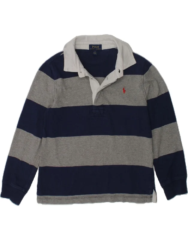 POLO RALPH LAUREN Boys Long Sleeve Polo Shirt 6-7 Years Navy Blue Striped