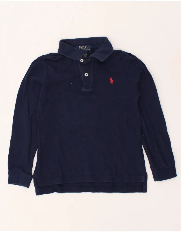 POLO RALPH LAUREN Boys Long Sleeve Polo Shirt 7-8 Years Navy Blue Cotton