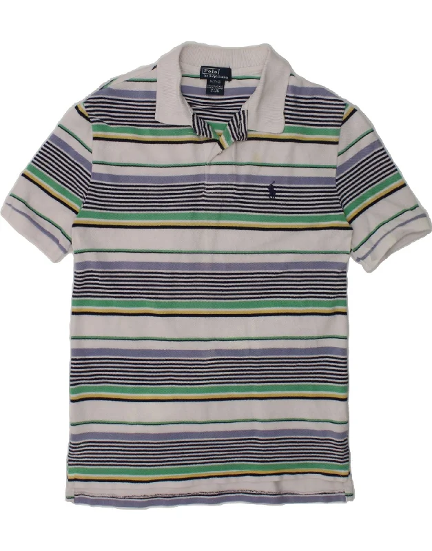 POLO RALPH LAUREN Boys Polo Shirt 10-11 Years Medium Grey Striped Cotton