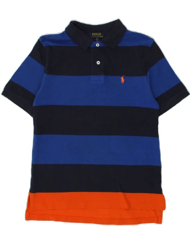 POLO RALPH LAUREN Boys Polo Shirt 10-11 Years Medium  Navy Blue Striped