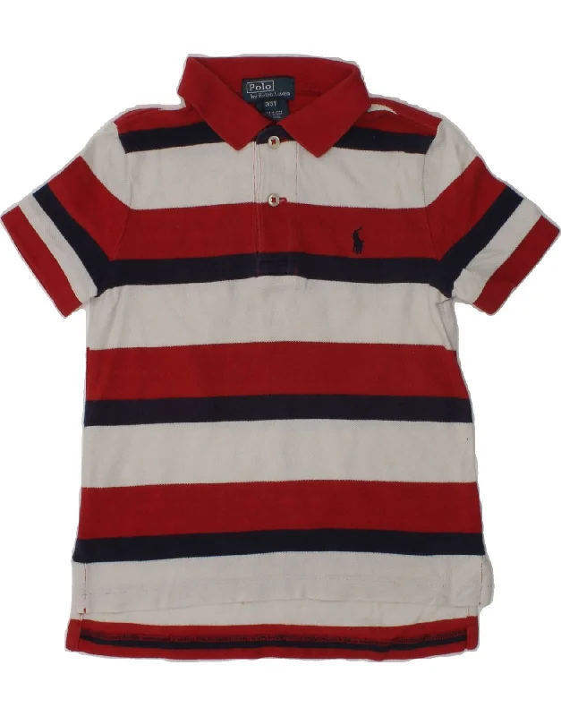 POLO RALPH LAUREN Boys Polo Shirt 2-3 Years Red Striped Cotton