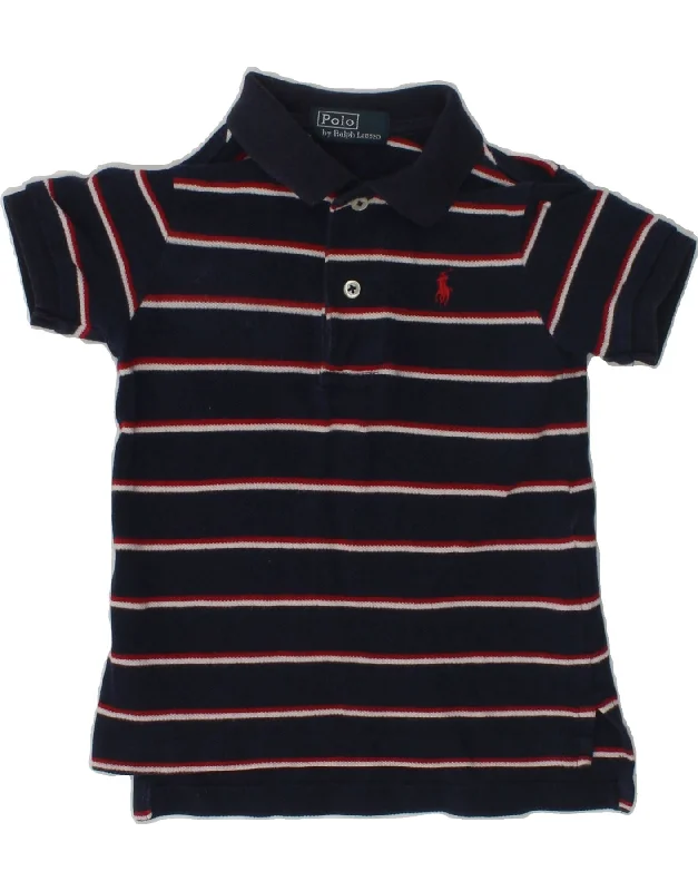 POLO RALPH LAUREN Boys Polo Shirt 3-4 Years Navy Blue Striped Cotton