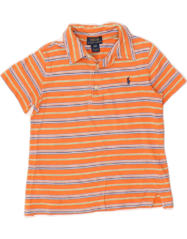 POLO RALPH LAUREN Boys Polo Shirt 3-4 Years Orange Striped Cotton