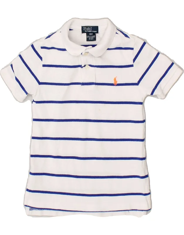 POLO RALPH LAUREN Boys Polo Shirt 3-4 Years White Striped Cotton