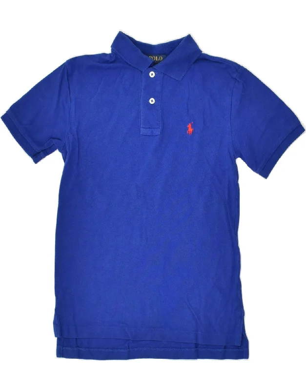 POLO RALPH LAUREN Boys Polo Shirt 7-8 Years Small Blue Cotton