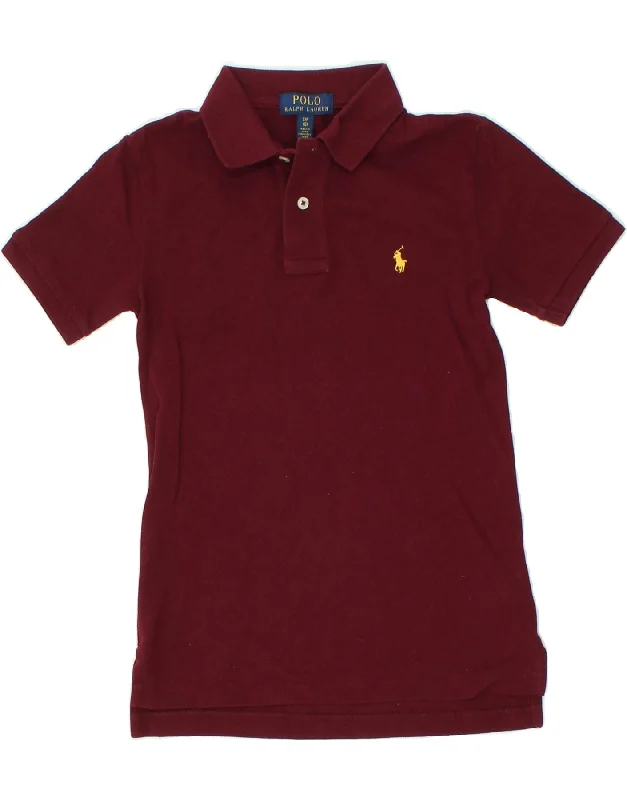 POLO RALPH LAUREN Boys Polo Shirt 7-8 Years Small Maroon Cotton