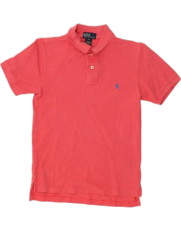 POLO RALPH LAUREN Boys Polo Shirt 7-8 Years Small Pink Cotton