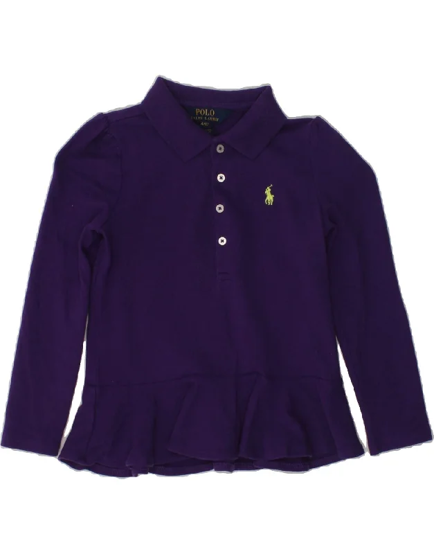 POLO RALPH LAUREN Girls Long Sleeve Polo Shirt 3-4 Years Purple Cotton