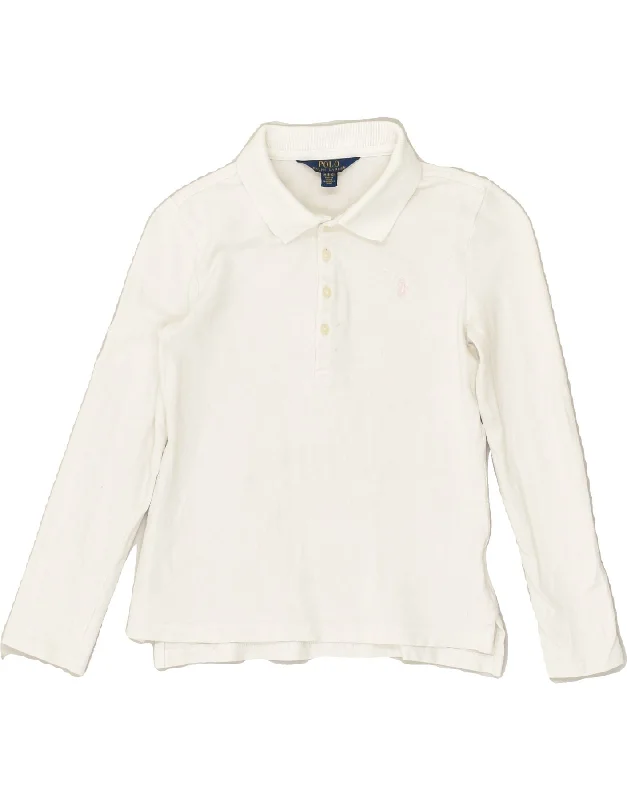 POLO RALPH LAUREN Girls Long Sleeve Polo Shirt 8-9 Years Medium  White