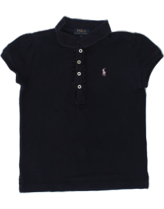 POLO RALPH LAUREN Girls Polo Shirt 5-6 Years Navy Blue Cotton