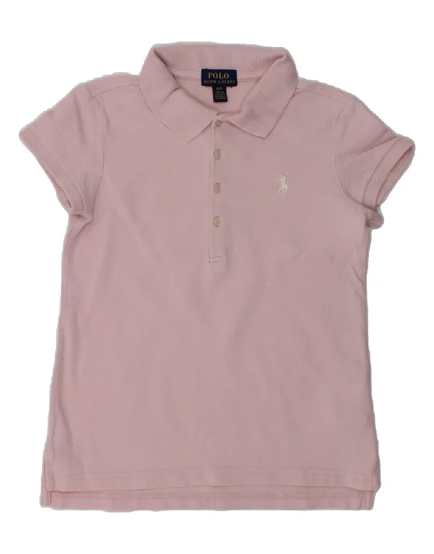 POLO RALPH LAUREN Girls Polo Shirt 6-7 Years Small Pink Cotton