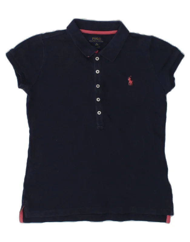 POLO RALPH LAUREN Girls Polo Shirt 8-9 Years Medium Navy Blue Cotton