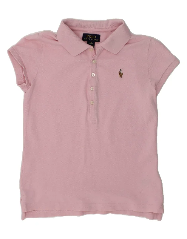 POLO RALPH LAUREN Girls Polo Shirt 8-9 Years Medium  Pink Cotton