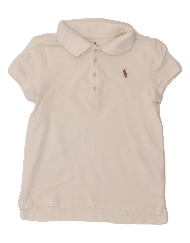 POLO RALPH LAUREN Girls Polo Shirt 8-9 Years Medium White Cotton