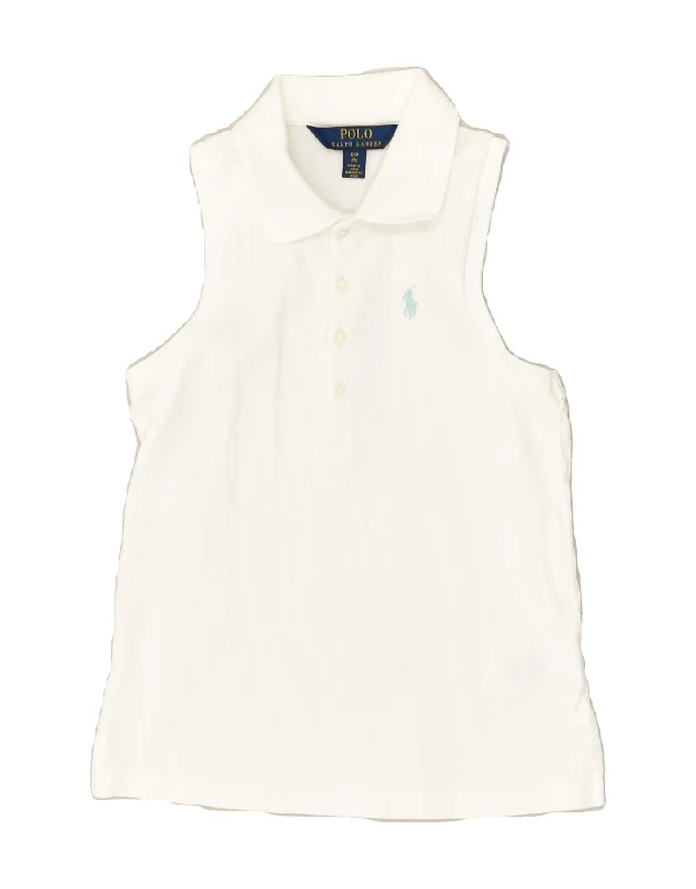 POLO RALPH LAUREN Girls Sleeveless Polo Shirt 6-7 Years Small  White