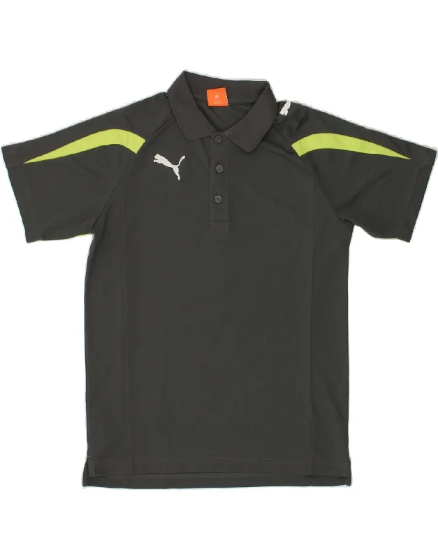 PUMA Boys Graphic Polo Shirt 13-14 Years XL Grey Colourblock Polyester