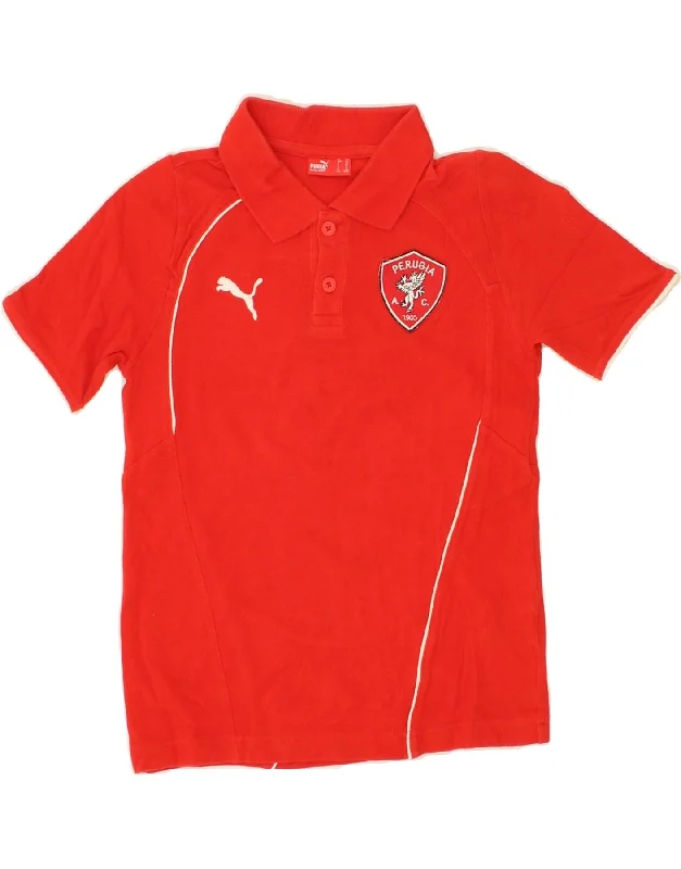 PUMA Boys Perugia Graphic Polo Shirt 9-10 Years Red Cotton