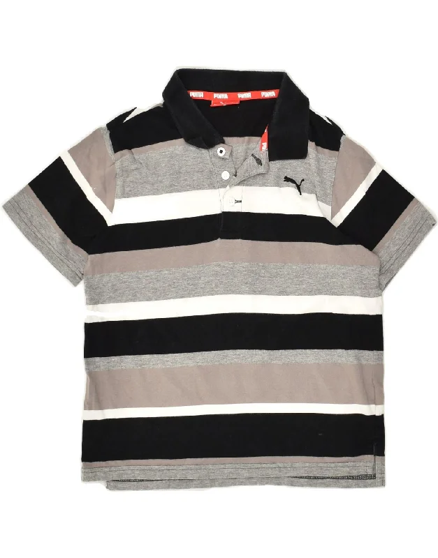 PUMA Boys Polo Shirt 9-10 Years Medium Grey Striped