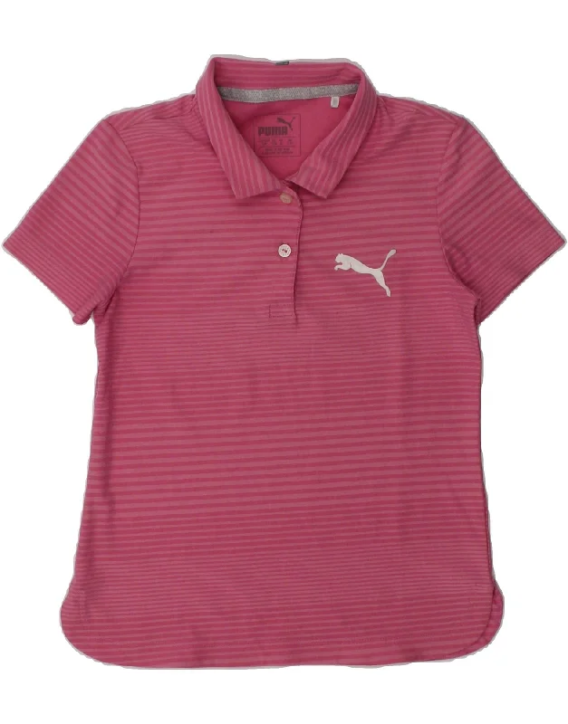 PUMA Girls Polo Shirt 7-8 Years Pink Striped