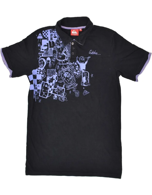 QUIKSILVER Boys Graphic Polo Shirt 15-16 Years Black Cotton