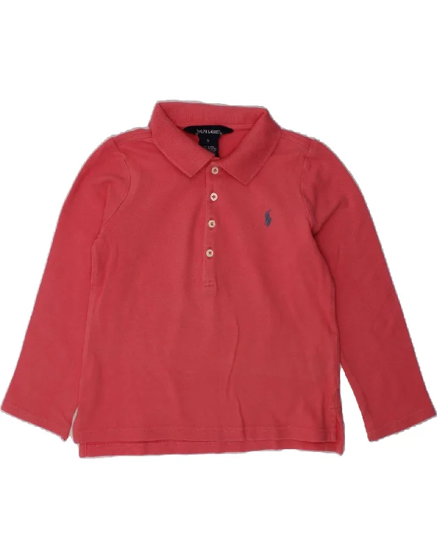 RALPH LAUREN Boys Long Sleeve Polo Shirt 4-5 Years Red Cotton